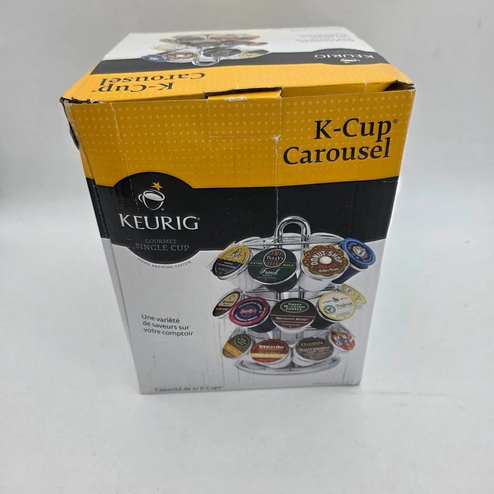 Keurig K-Cup Carousel Rotating Coffee Pod Holder Chrome 27 Capacity 5060 New